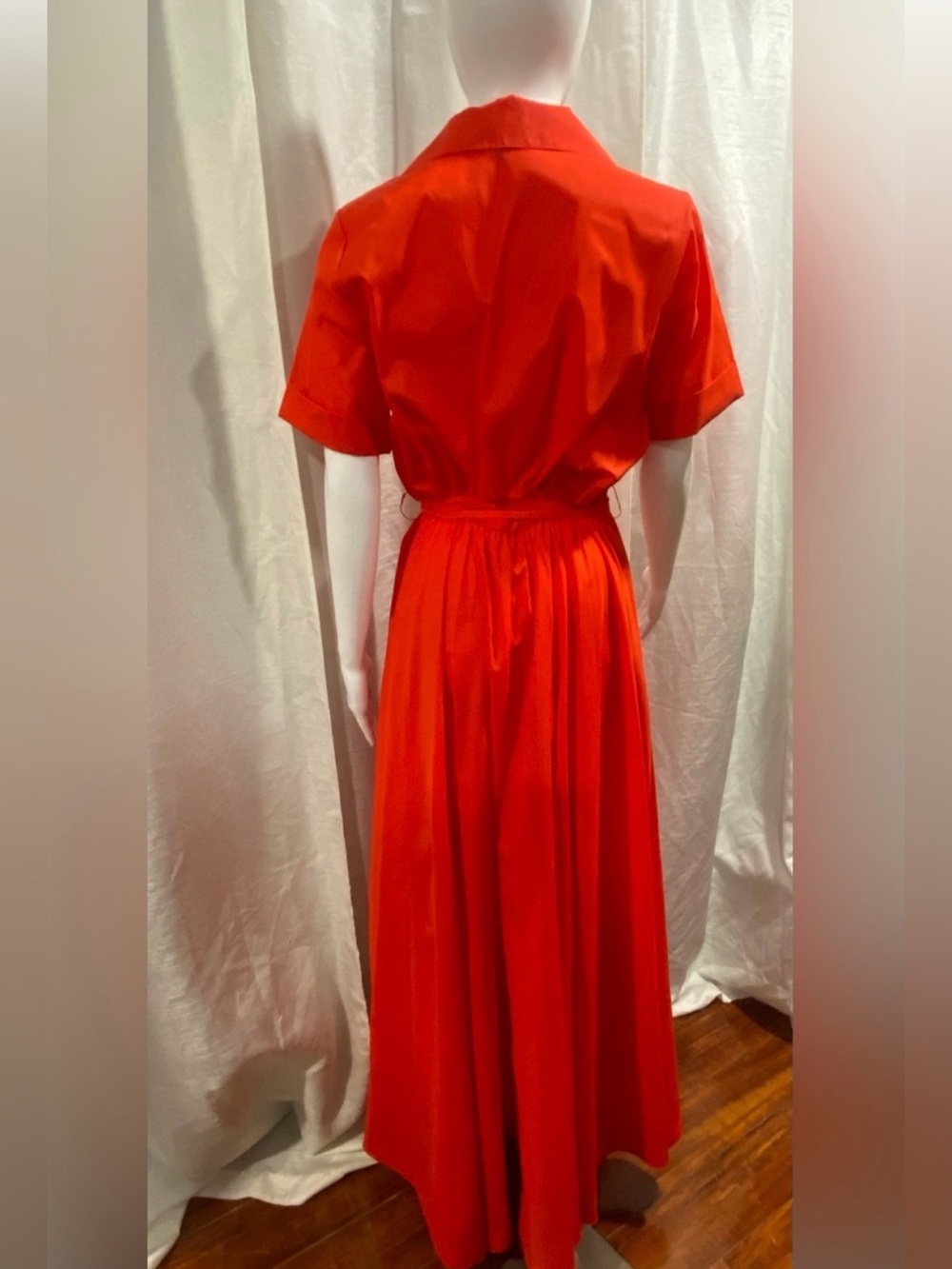 STAUD Millie Belted Maxi Shirt Dress Red Orange Size 4 - Picture 3 of 6